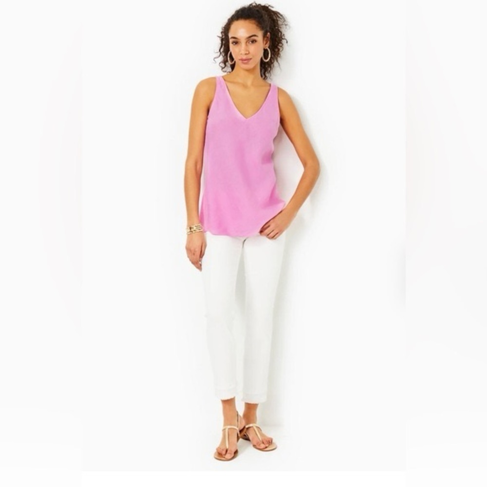 Lilly Pulitzer Florin Reversible Linen Sleeveless Straight Hem Shirt Tank Top